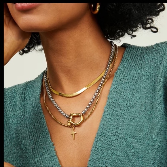 Gold Buckle Pendant Silver Chunky Stainless Steel Necklace - Picture 5 of 6